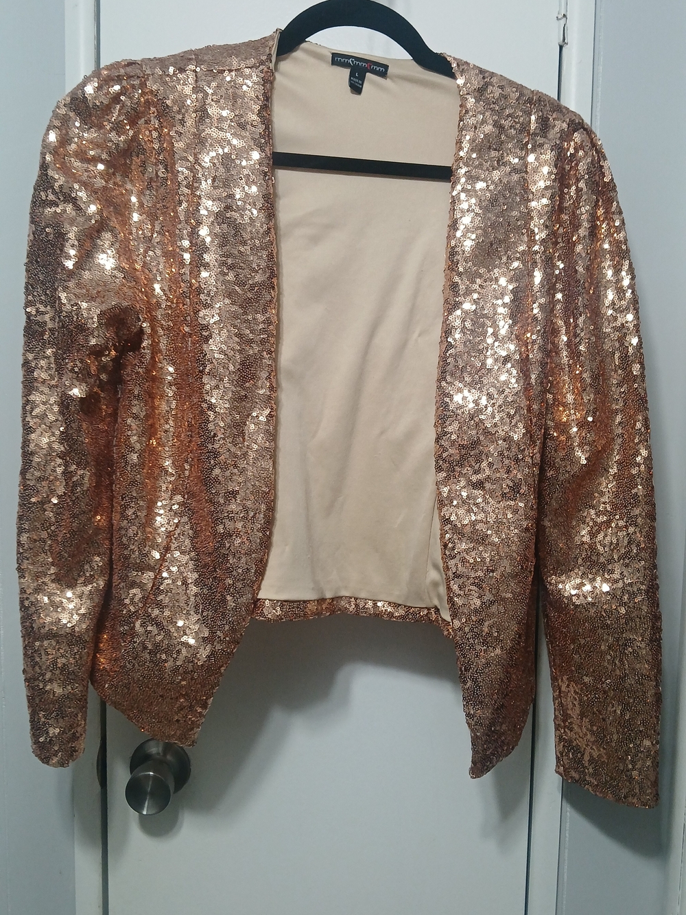 My Michelle Rose Gold Sequin Open-Front Blazer